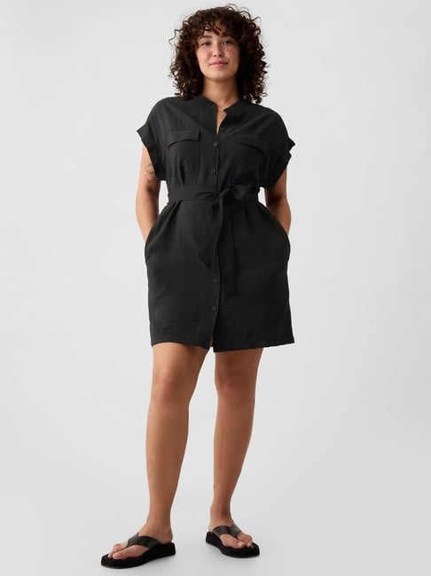 GAP Black Cotton Solid Short Sleeves Dress-picture-37