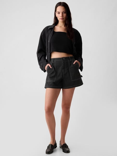 GAP Black Cotton Solid Shorts-picture-47