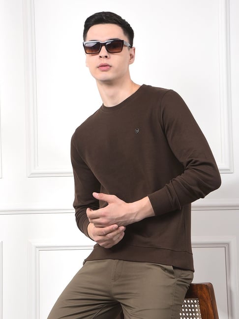 Crimsoune Club Brown Cotton Regular Fit Solid Sweatshirt-picture-21