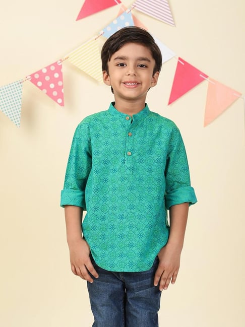 Fabindia Teal Cotton Hand Block Printed Short Kurta-image-5