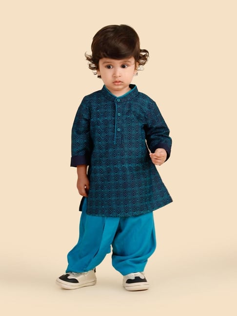 Fabindia Blue Viscose Blend Hand Block Printed Dhoti 2Pc Set