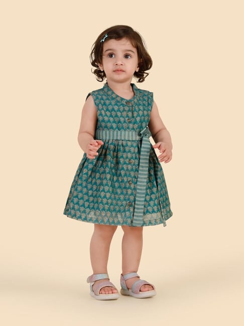 Fabindia Teal Cotton Silk Hand Block Printed Dress-image-27