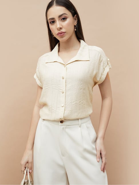 Code By Lifestyle Beige Regular Fit Textured Cardigan