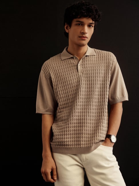 Andamen Khaki Cotton Woven Design Relaxed Fit T-Shirt-picture-13