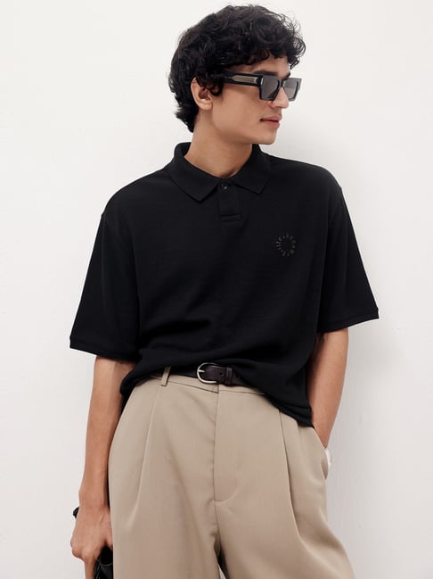 Andamen Black Cotton Modal Solid Relaxed Fit T-Shirt-picture-38