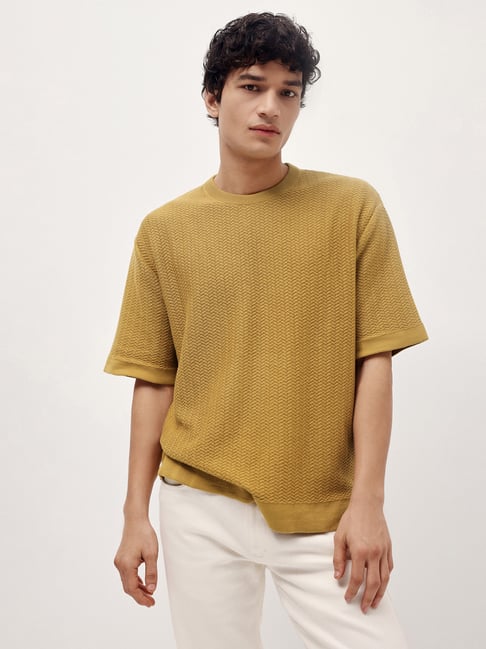 Andamen Olive Cotton Woven Design Relaxed Fit T-Shirt-picture-19