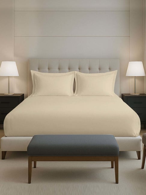 Pizuna Beige Cotton 400TC Bedsheet with 2 Pillow cover-picture-47