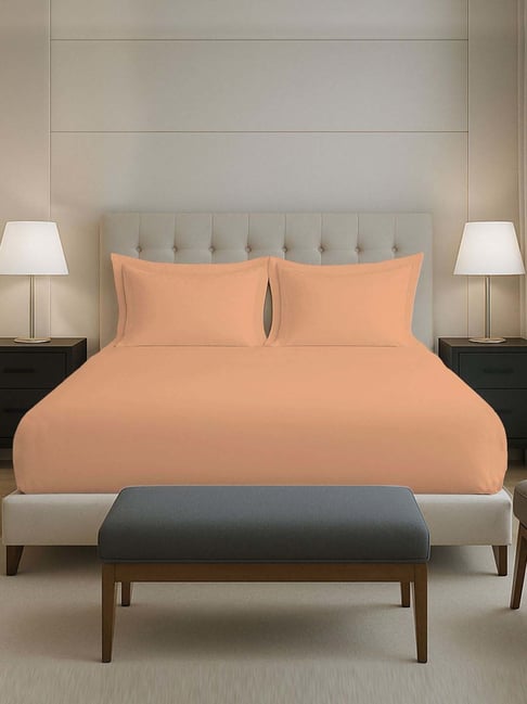 Pizuna Peach Cotton 400TC Bedsheet with 2 Pillow cover-picture-24