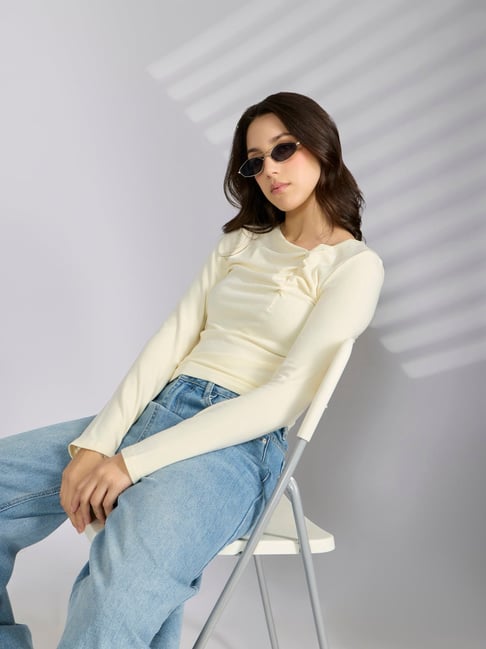 SHOWOFFFF Cream Cotton Solid Top-picture-31