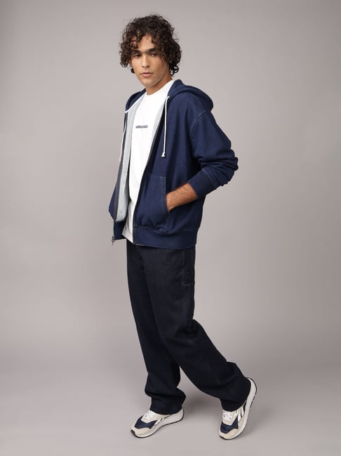 American Eagle Navy Cotton Relaxed Fit Hoodie