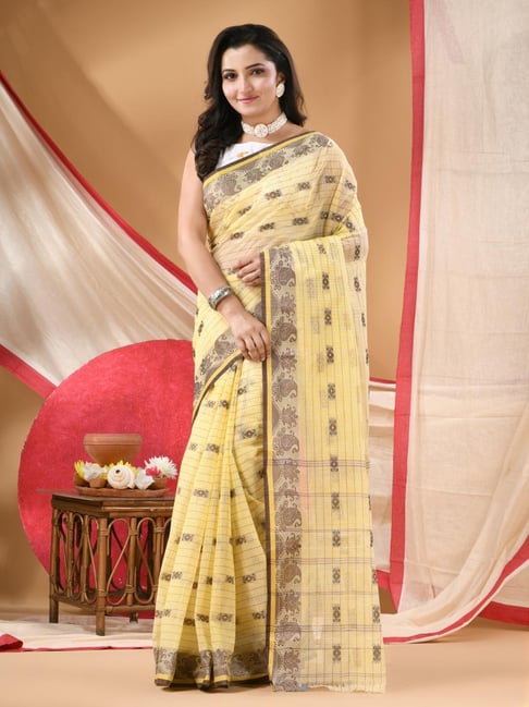 Desh Bidesh Yellow Handloom Woven Design Saree Without Blouse Piece-picture-34