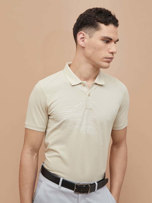 Code By Lifestyle Beige Regular Fit Printed Polo T-Shirt-picture-25