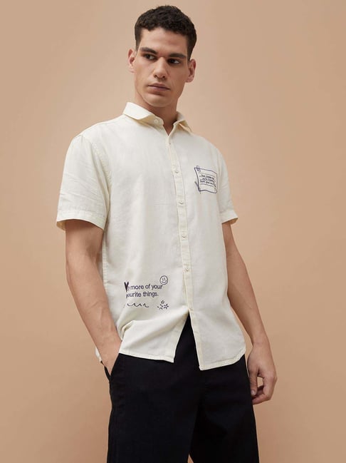 Code By Lifestyle Off White Regular Fit Embroidered Shirt-picture-14