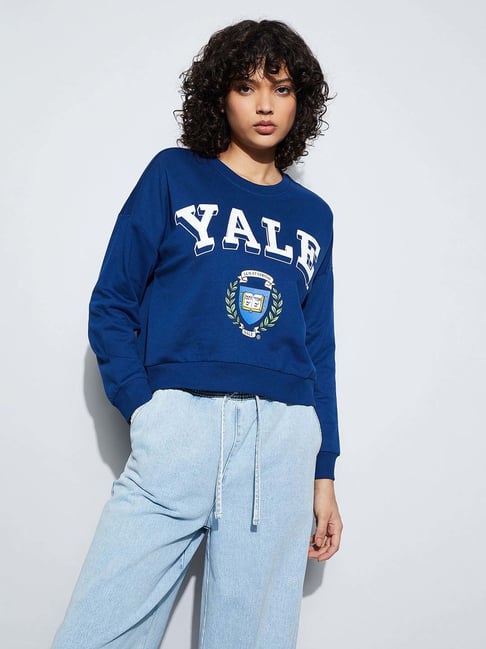 Ginger By Lifestyle Dark Blue Cotton Regular Fit Printed Sweatshirt