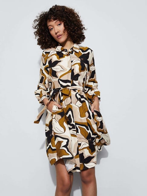 Code By Lifestyle Beige Regular Fit Printed Dress-picture-33