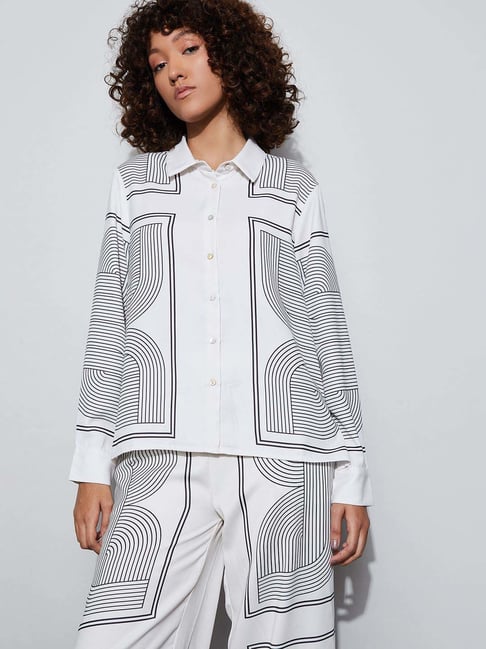 Code By Lifestyle Off White Regular Fit Printed Shirt-picture-39