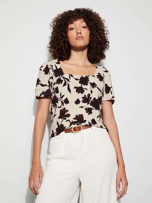 Code By Lifestyle Beige Regular Fit Printed Top-picture-27