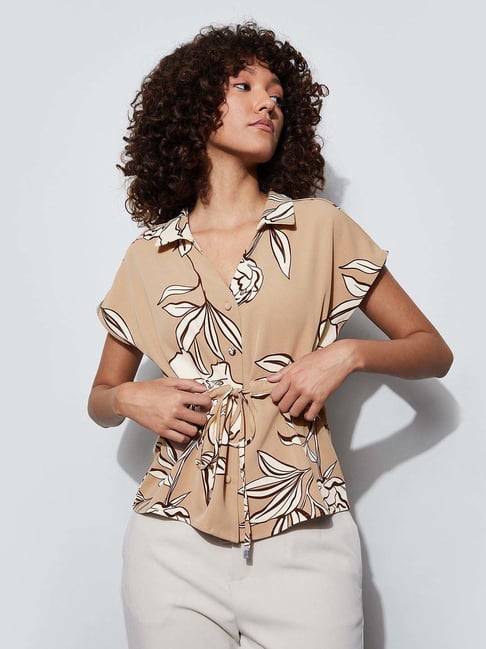 Code By Lifestyle Beige Regular Fit Printed Top-picture-30