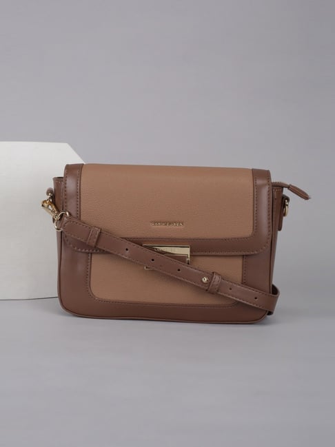 Van Heusen Brown Textured Medium Cross Body Bag