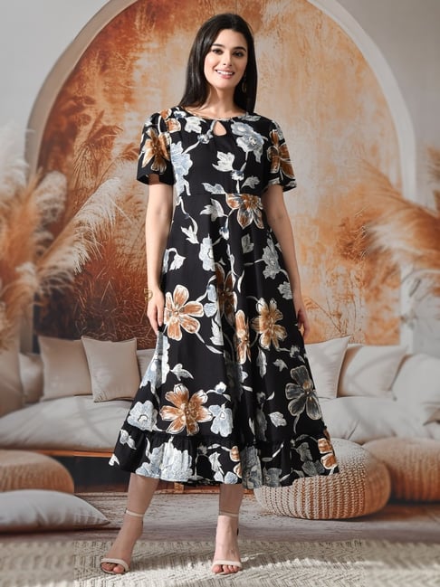 DECKEDUP Black Cotton Floral Dress-picture-12