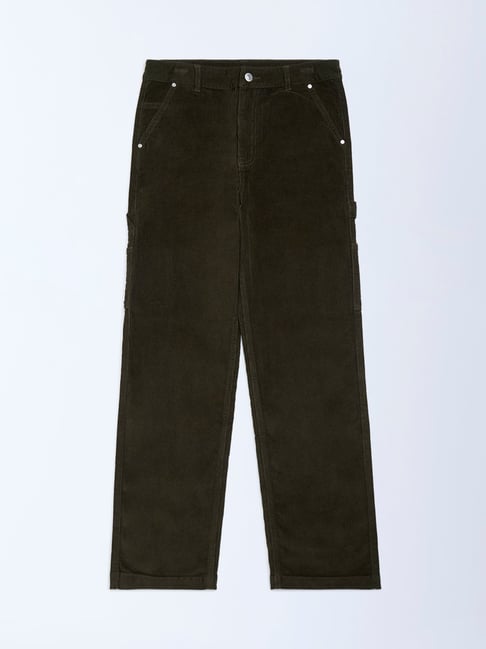 Y&F Kids by Westside Olive Relaxed-Fit Mid-Rise Cotton-Blend Trousers