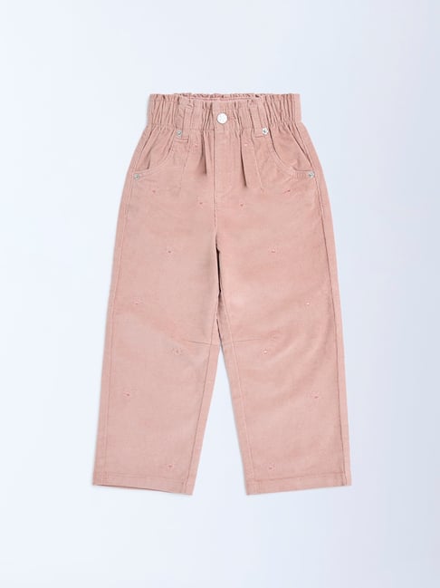 HOP Kids by Westside Dusty Rose High-Rise Cotton-Blend Trousers