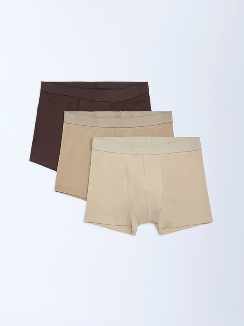 WES Lounge by Westside Beige Cotton Trunks - Pack of 3