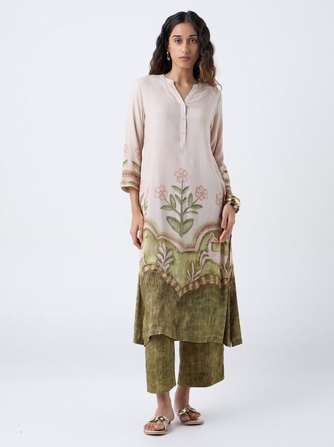 Utsa by Westside Beige Floral Pattern A-Line Kurta-picture-18