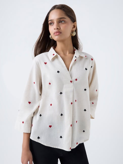 Utsa by Westside Off-White Embroidered Cotton-Blend Tunic-picture-18