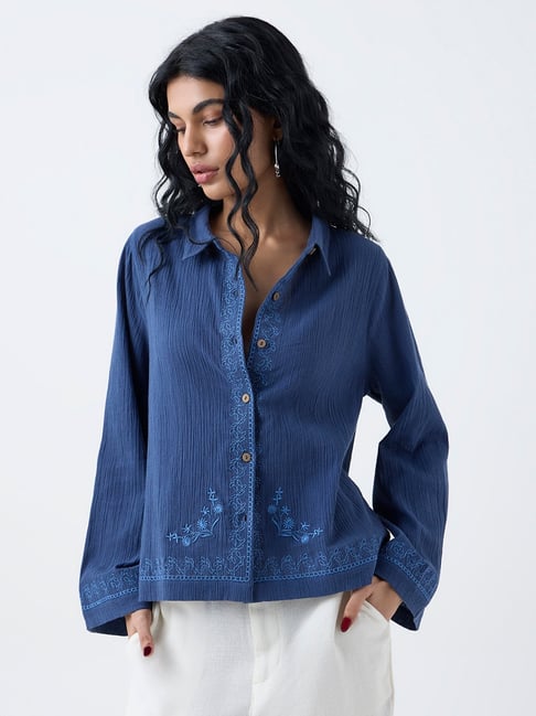 Bombay Paisley by Westside Navy Crinkle-Textured Shirt