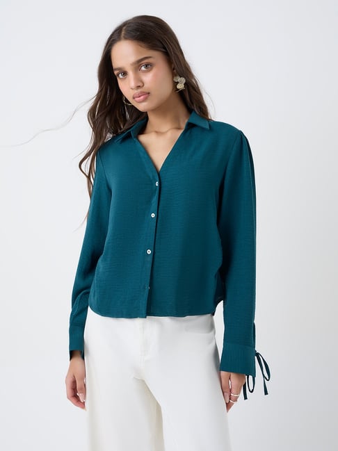 LOV by Westside Teal Textured Shirt-picture-39