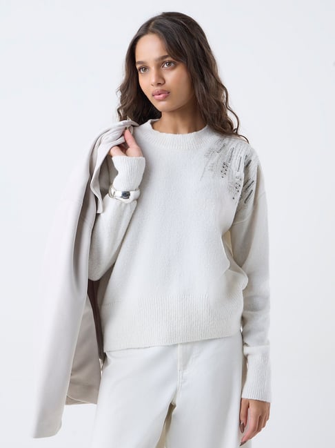 LOV by Westside Off-White Embellished Sweater-picture-16