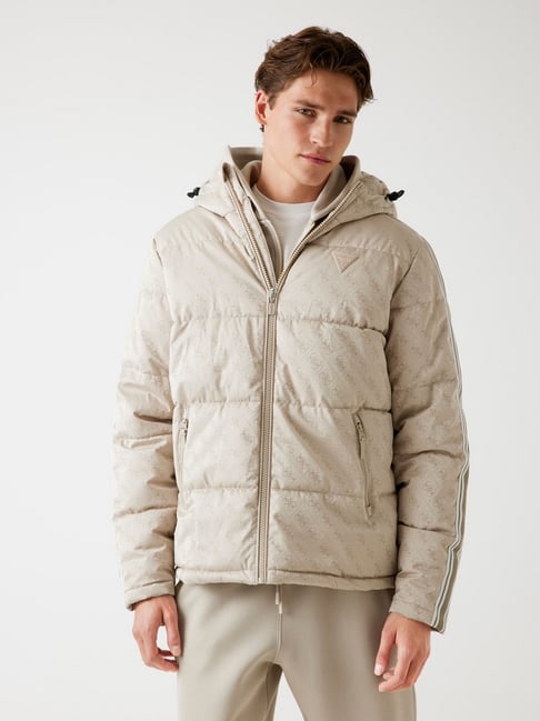 Guess Beige Geometric Print Hooded Long Sleeves Puffer Jacket-picture-10
