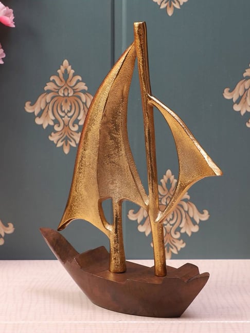 De Maison Decor Silver & Black Antique Raw Matt Aluminum And Wood Handcrafted Nautical Sailing Boat-picture-42