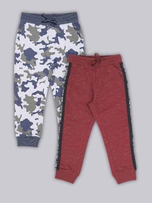 Plum Tree Boys Burgundy Printed Joggers - Pack of 2