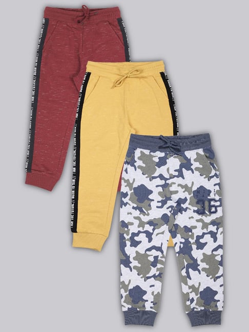 Plum Tree Boys Multicolor Cotton Printed Joggers - Pack of 3