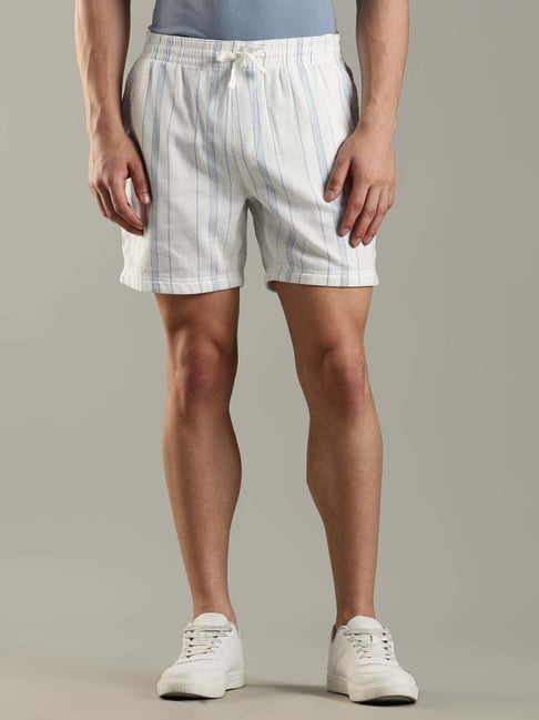 Tommy Hilfiger White Cotton Regular Fit Striped Shorts