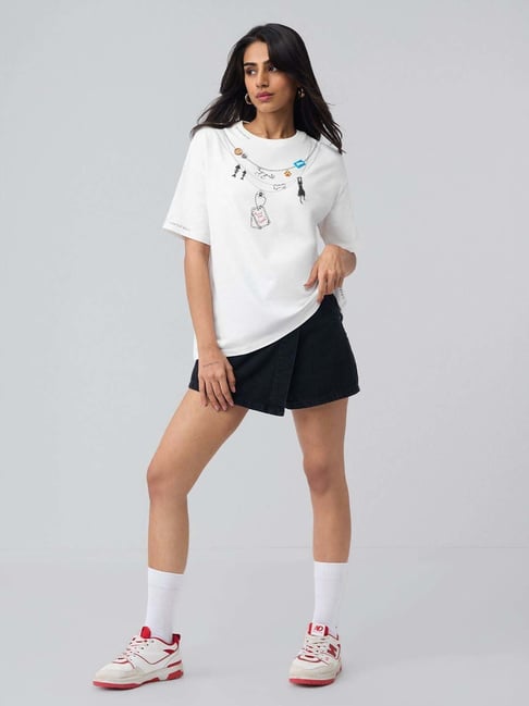 The Souled Store White Cotton Loose Fit Printed T-Shirt-picture-43