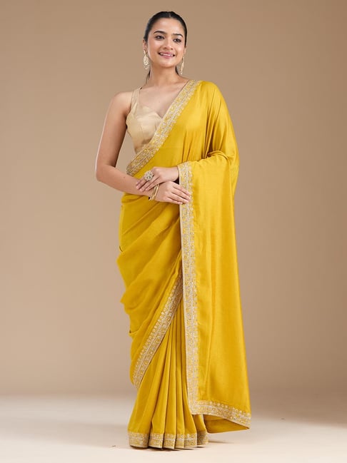 Koskii Mustard Zariwork Soft Raw Silk Saree-picture-16