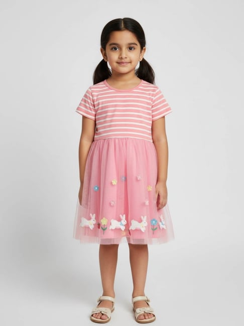 Biglilpeople Girls Pink Cotton Embroidery Dress