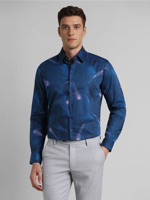 Simon Carter London Navy Cotton Slim Fit Printed Shirt