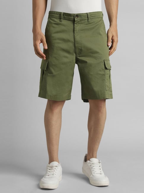 Simon Carter London Green Cotton Regular Fit Cargo Shorts