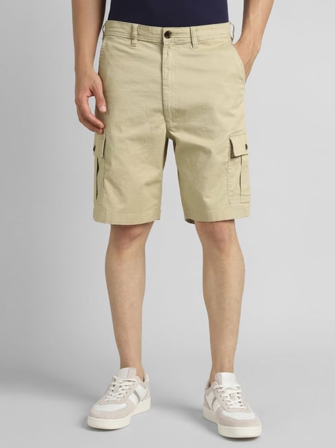 Simon Carter London Beige Cotton Regular Fit Cargo Shorts