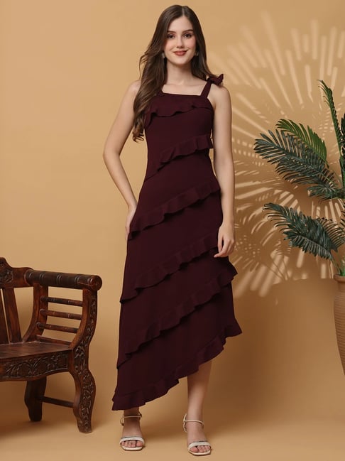 Price History of Cider Cowl Neck Solid Glitter Ruffle Hem Maxi Dress from  NykaaFashion 6068_788548