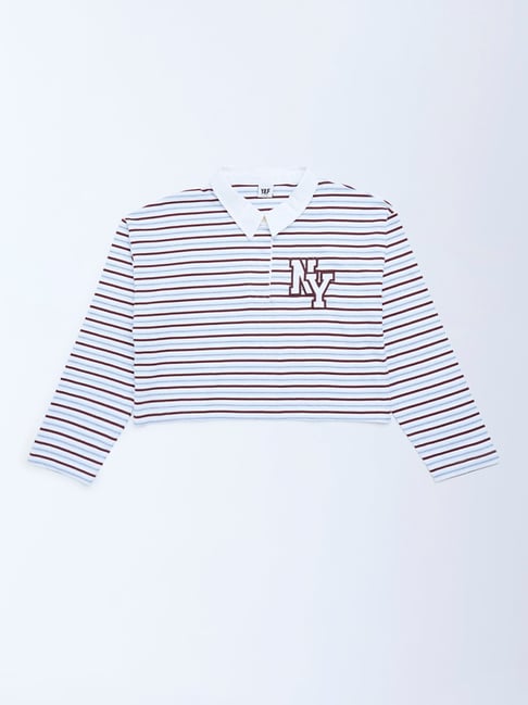 Y&F Kids by Westside Brown Striped Cotton Polo T-Shirt