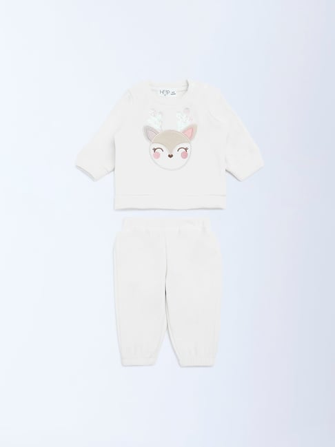 HOP Baby by Westside White Embroidered Sweatshirt and Joggers Set-picture-12