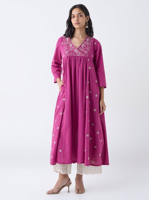 Utsa by Westside Magenta Embroidered Anarkali Cotton Kurta-picture-34