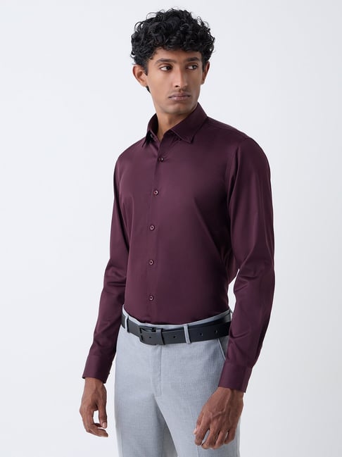 WES Formals by Westside Wine Solid Slim-Fit Cotton-Blend Shirt-picture-20