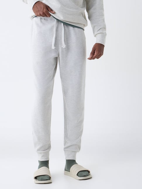 WES Lounge by Westside Grey Relaxed-Fit Mid-Rise Cotton-Blend Joggers