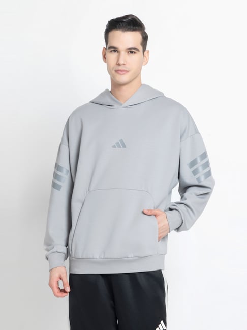 Adidas Grey Regular Fit Sports Hoodie-image-24